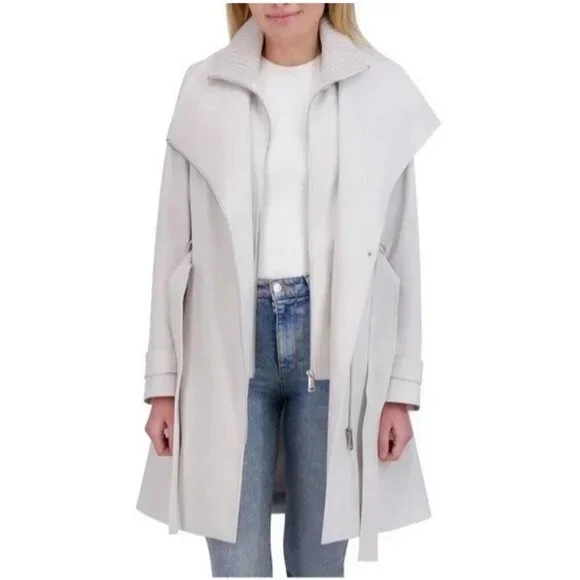 NEW Halston Women's M Gray Double-Breasted Belted Trench Coat Jck16 - Picture 1 of 12